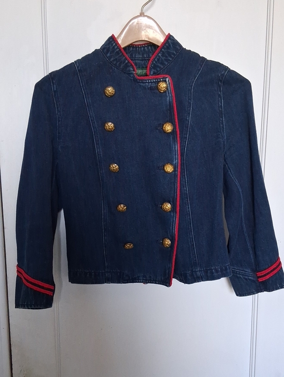 Ralph Lauren Jackets & Blazers - Vintage Ralph Lauren Navy Denim Military-Style Blazer w Red Trim & Gold Buttons